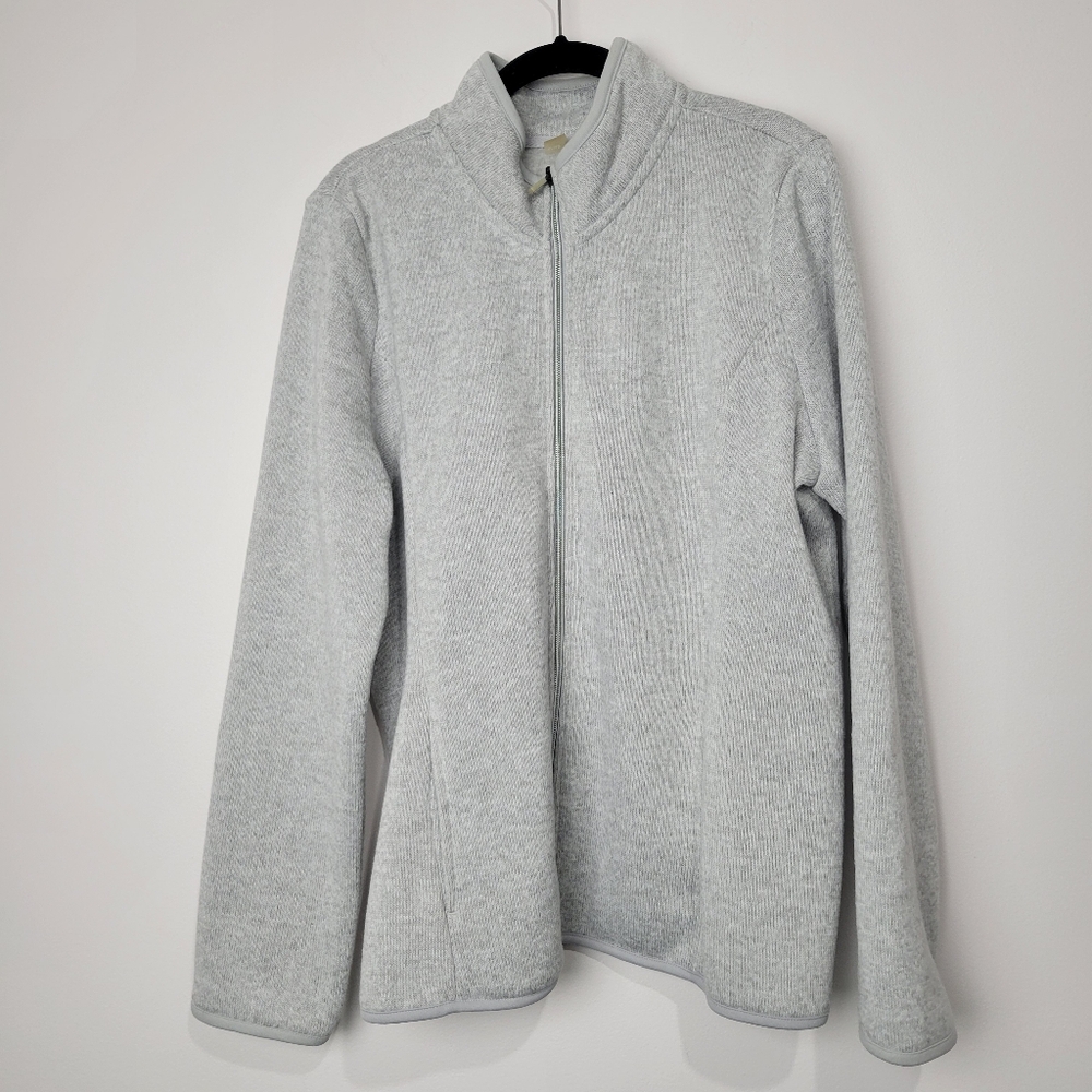 HYBA WOMEN'S LONG SLEEVE ZIP UP ATHLETIC SWEATER HEATHER GRAY SIZE XL